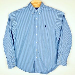 Ralph Lauren Men's Large Classic Fit Blue Striped Long Sleeve Button Down Shirt